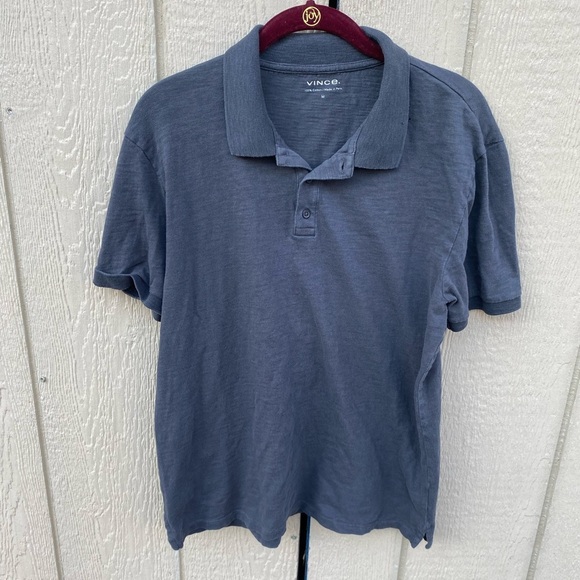 VINCE Classic Slub Polo Shirt Gray Size Medium - Picture 2 of 7